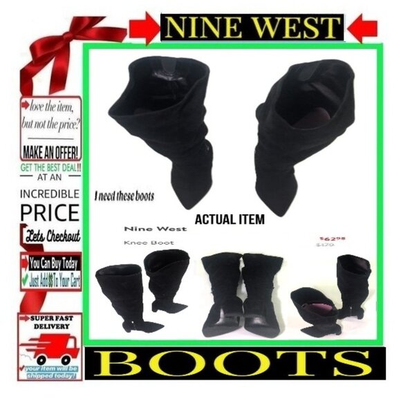 🛑 NINE WEST Knee High ➕🆒 BOOTS Designer Suede Stiletto Dress Point 💸BUY NOW‼️ - Picture 2 of 16